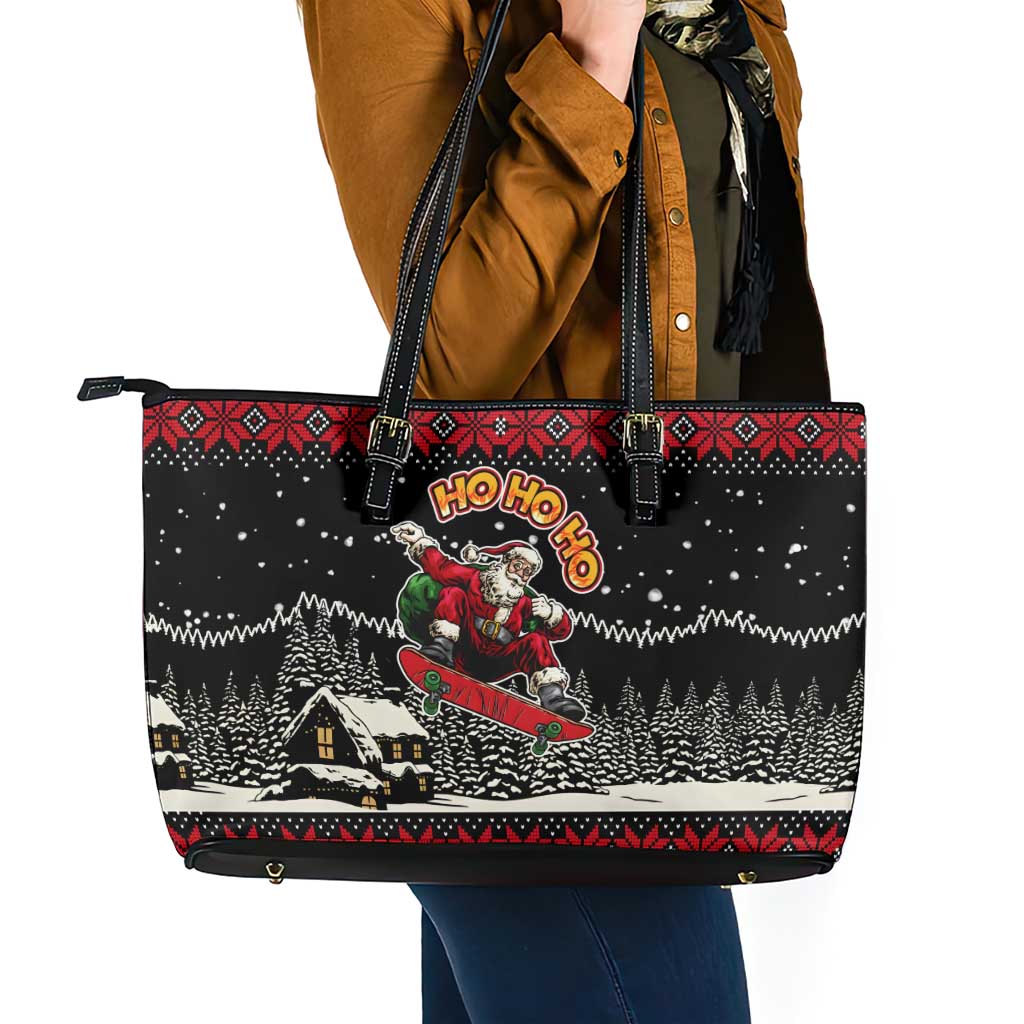 Skater Santa Claus Ho Ho Ho Christmas Leather Tote Bag Xmas Holiday Patterns - Wonder Print Shop