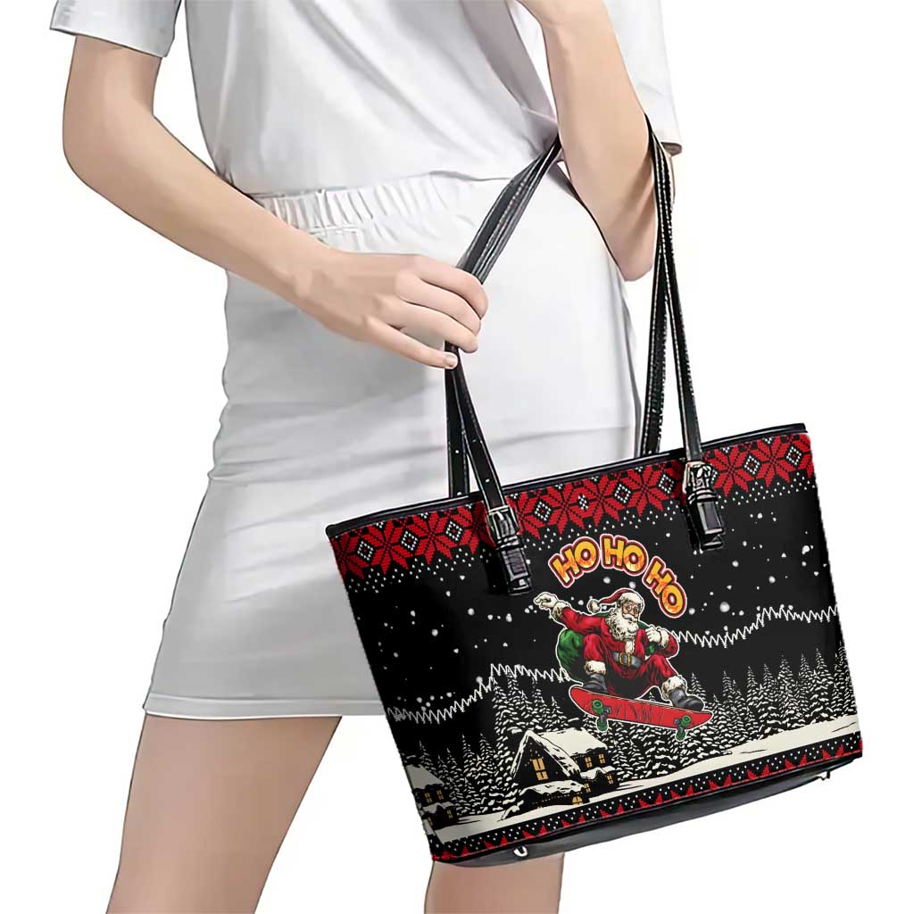 Skater Santa Claus Ho Ho Ho Christmas Leather Tote Bag Xmas Holiday Patterns - Wonder Print Shop