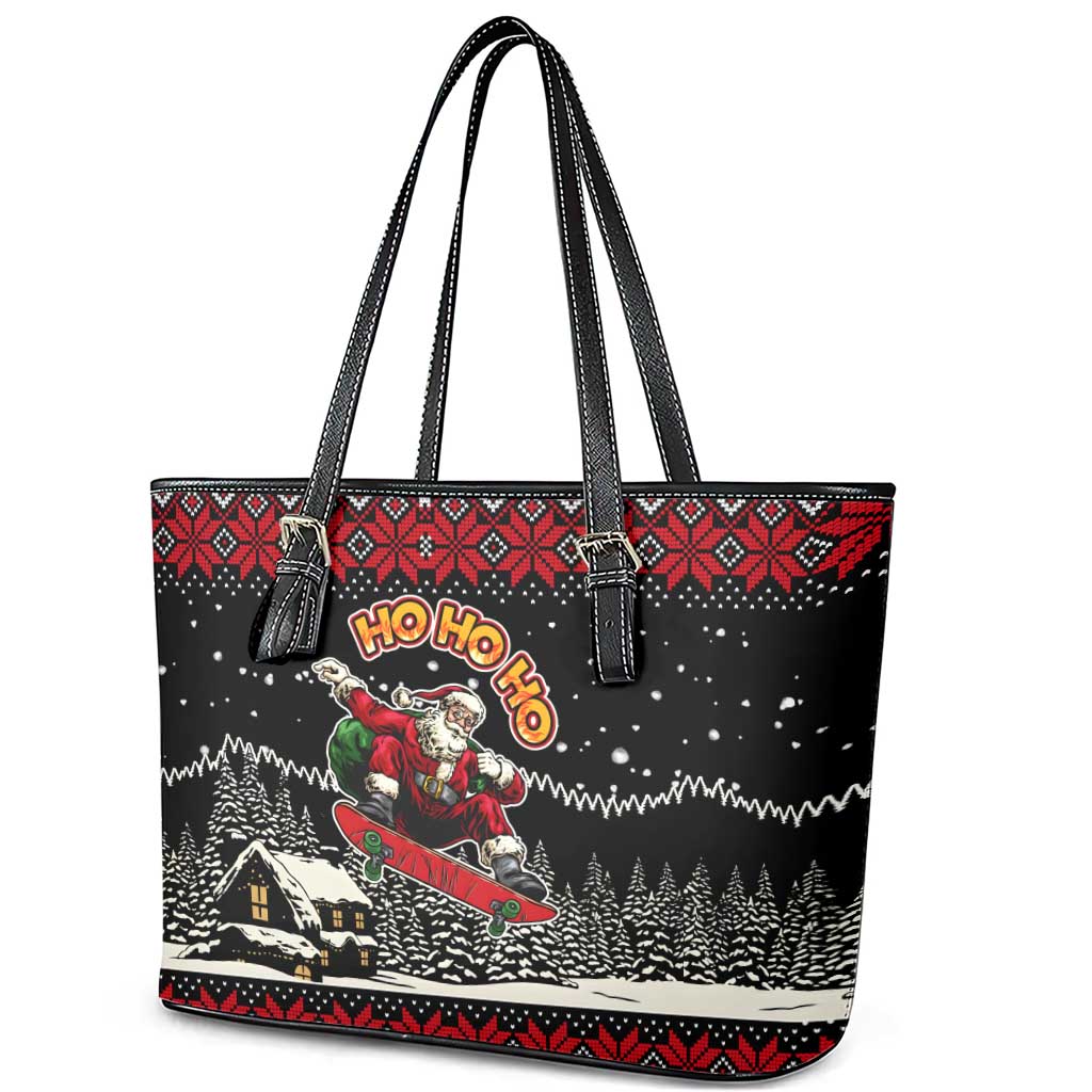 Skater Santa Claus Ho Ho Ho Christmas Leather Tote Bag Xmas Holiday Patterns - Wonder Print Shop