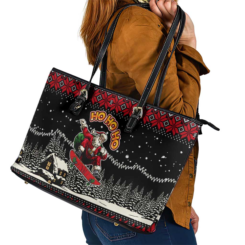 Skater Santa Claus Ho Ho Ho Christmas Leather Tote Bag Xmas Holiday Patterns - Wonder Print Shop