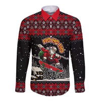Skater Santa Claus Ho Ho Ho Christmas Long Sleeve Button Shirt Xmas Holiday Patterns - Wonder Print Shop
