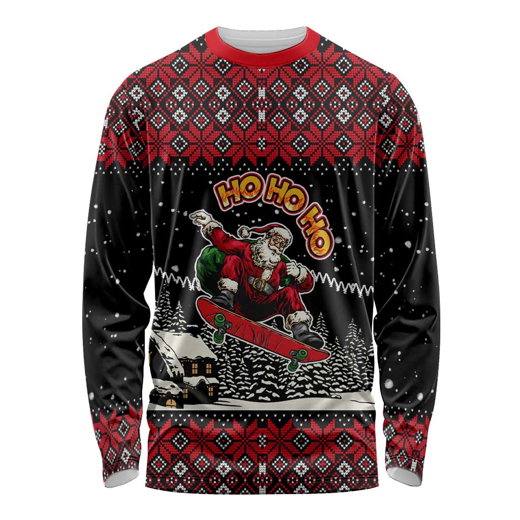Skater Santa Claus Ho Ho Ho Christmas Long Sleeve Shirt Xmas Holiday Patterns - Wonder Print Shop