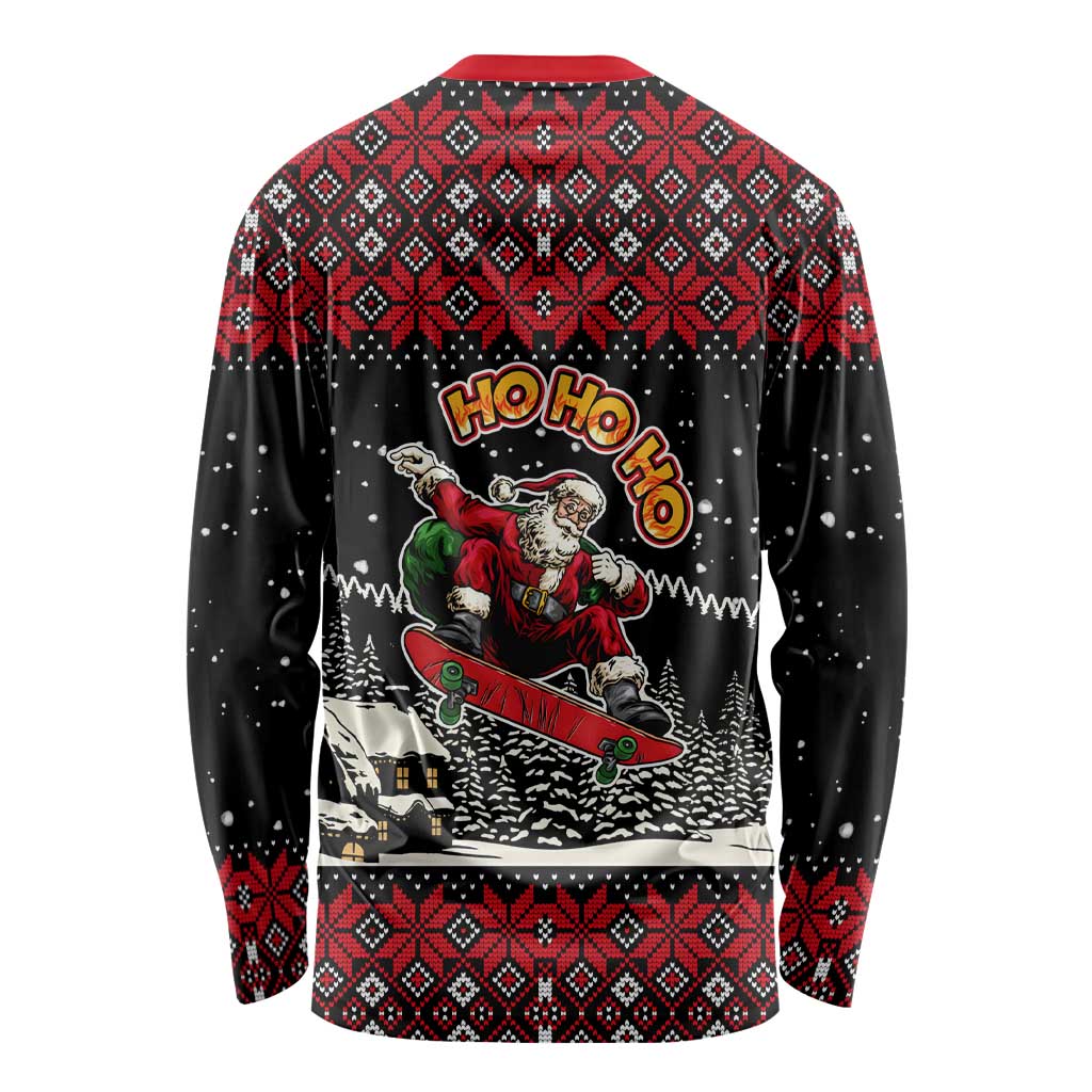 Skater Santa Claus Ho Ho Ho Christmas Long Sleeve Shirt Xmas Holiday Patterns - Wonder Print Shop