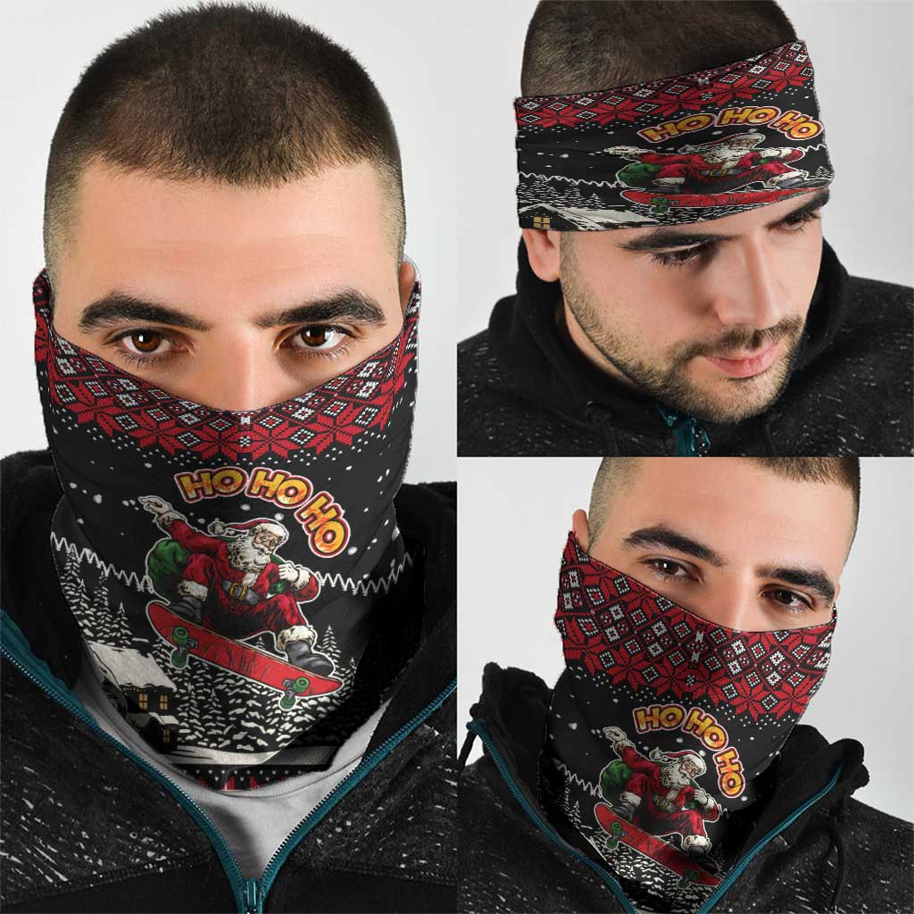 Skater Santa Claus Ho Ho Ho Christmas Neck Gaiter Xmas Holiday Patterns - Wonder Print Shop