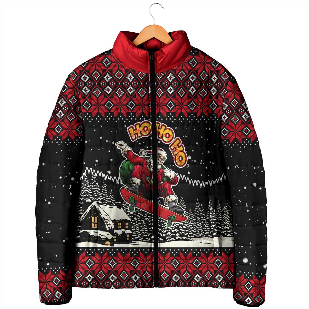 Skater Santa Claus Ho Ho Ho Christmas Padded Jacket Xmas Holiday Patterns - Wonder Print Shop