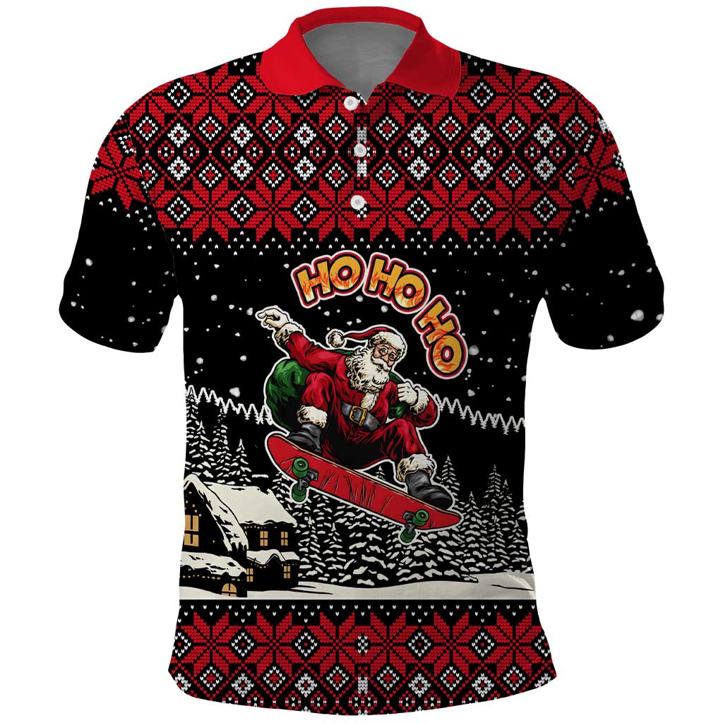 Skater Santa Claus Ho Ho Ho Christmas Polo Shirt Xmas Holiday Patterns - Wonder Print Shop