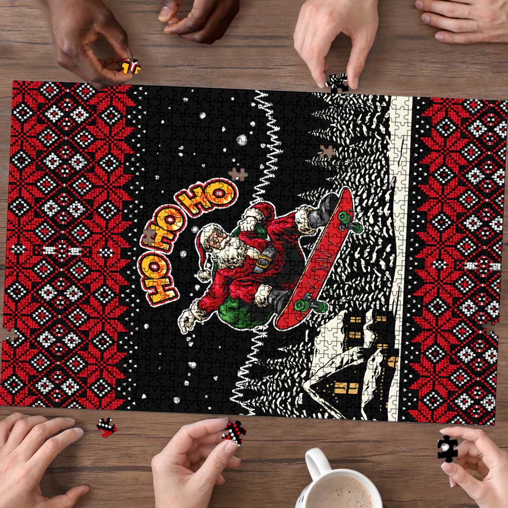 Skater Santa Claus Ho Ho Ho Christmas Puzzle Xmas Holiday Patterns - Wonder Print Shop