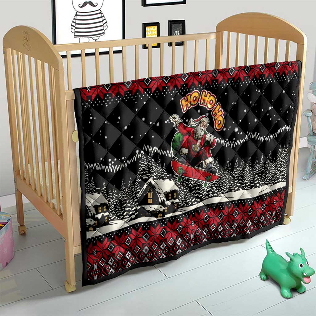 Skater Santa Claus Ho Ho Ho Christmas Quilt Xmas Holiday Patterns - Wonder Print Shop