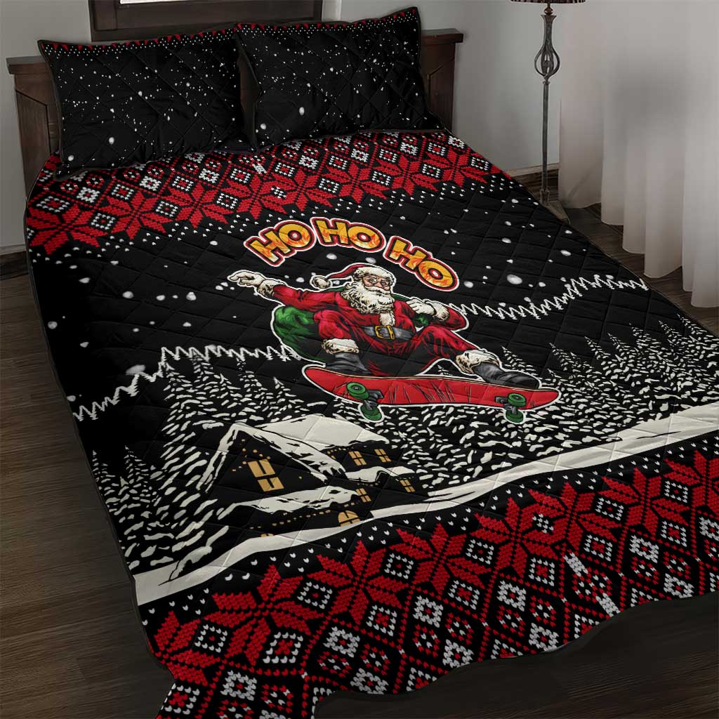 Skater Santa Claus Ho Ho Ho Christmas Quilt Bed Set Xmas Holiday Patterns - Wonder Print Shop