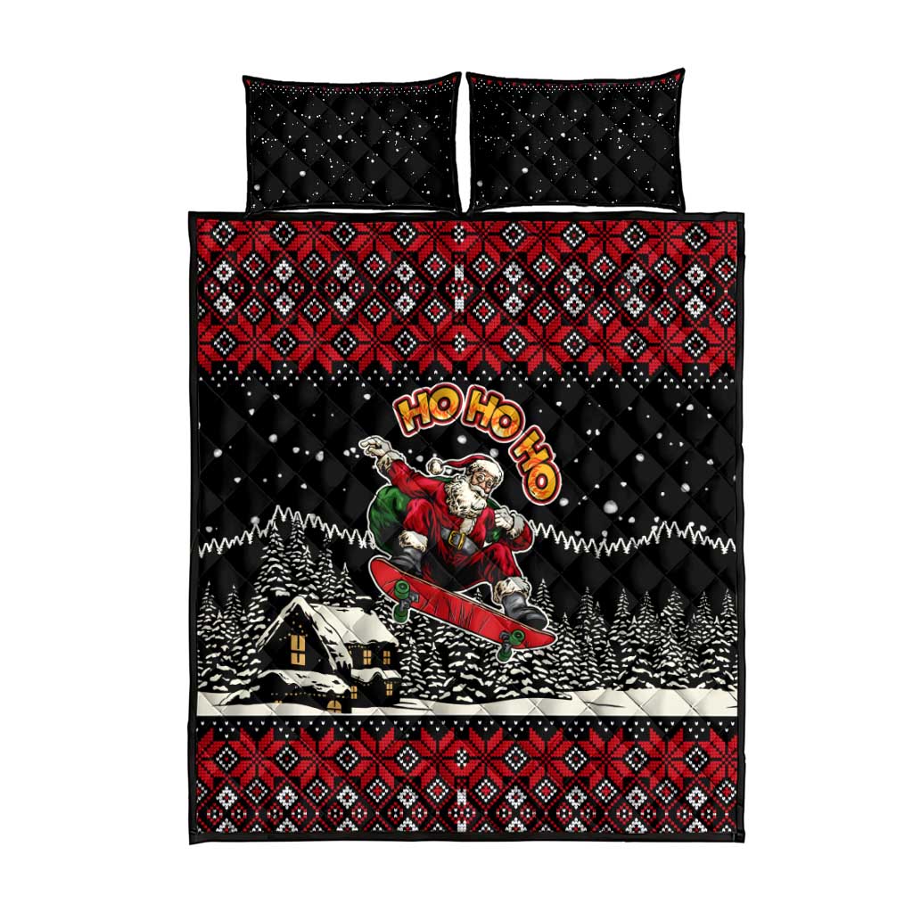 Skater Santa Claus Ho Ho Ho Christmas Quilt Bed Set Xmas Holiday Patterns - Wonder Print Shop