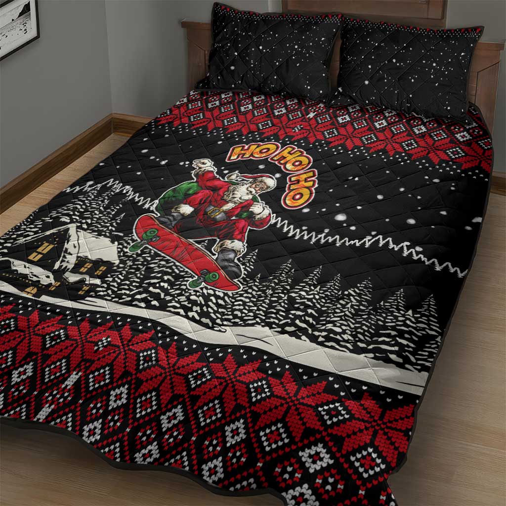 Skater Santa Claus Ho Ho Ho Christmas Quilt Bed Set Xmas Holiday Patterns - Wonder Print Shop
