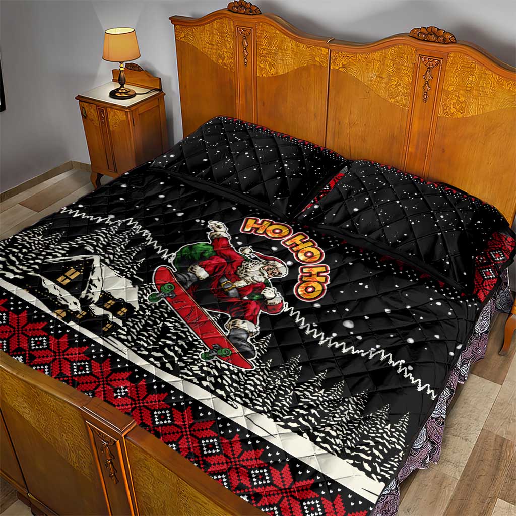 Skater Santa Claus Ho Ho Ho Christmas Quilt Bed Set Xmas Holiday Patterns - Wonder Print Shop