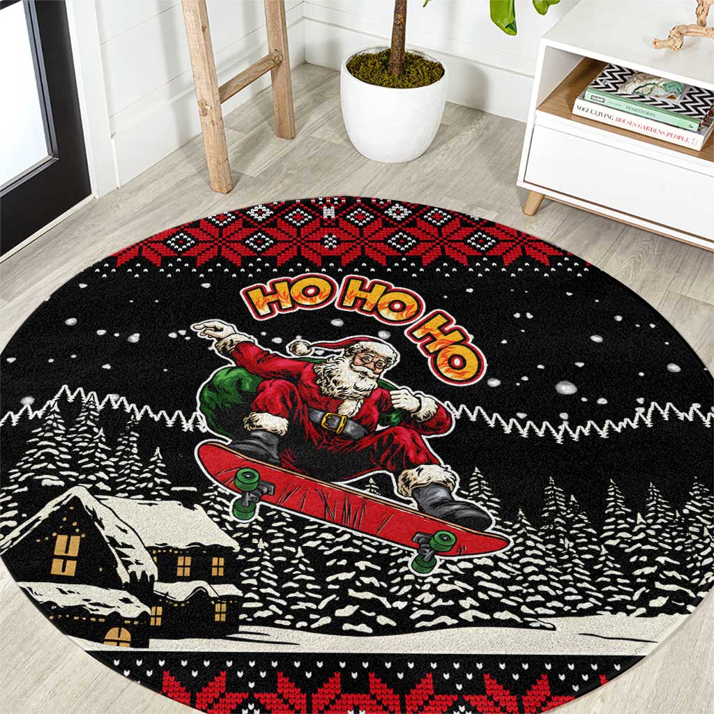 Skater Santa Claus Ho Ho Ho Christmas Round Carpet Xmas Holiday Patterns - Wonder Print Shop