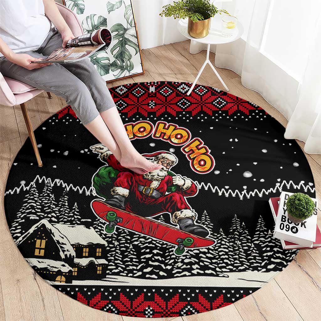Skater Santa Claus Ho Ho Ho Christmas Round Carpet Xmas Holiday Patterns - Wonder Print Shop