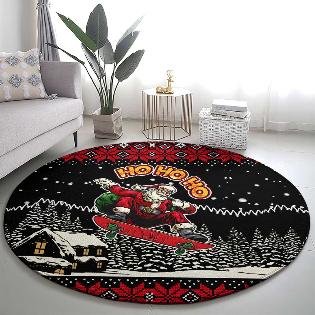 Skater Santa Claus Ho Ho Ho Christmas Round Carpet Xmas Holiday Patterns - Wonder Print Shop