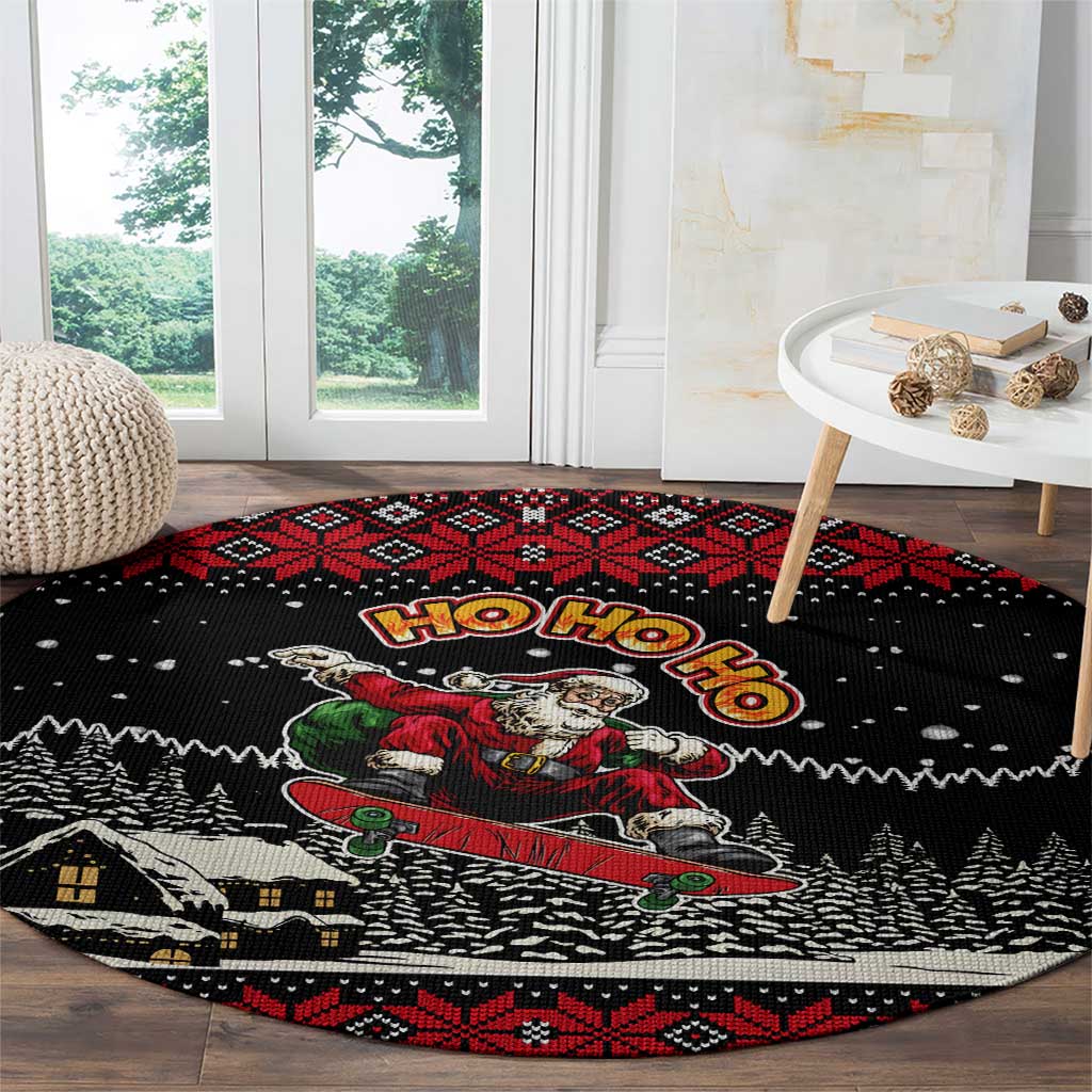 Skater Santa Claus Ho Ho Ho Christmas Round Carpet Xmas Holiday Patterns - Wonder Print Shop