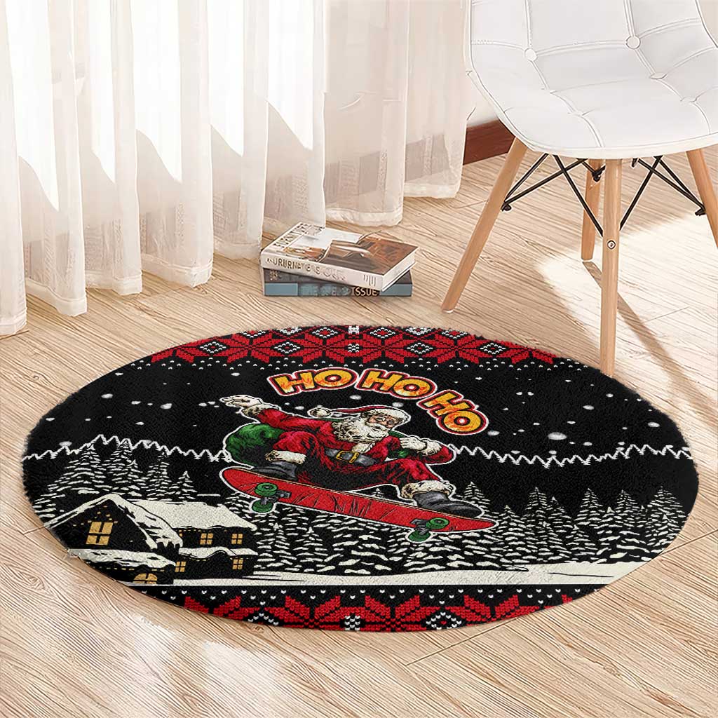 Skater Santa Claus Ho Ho Ho Christmas Round Carpet Xmas Holiday Patterns - Wonder Print Shop
