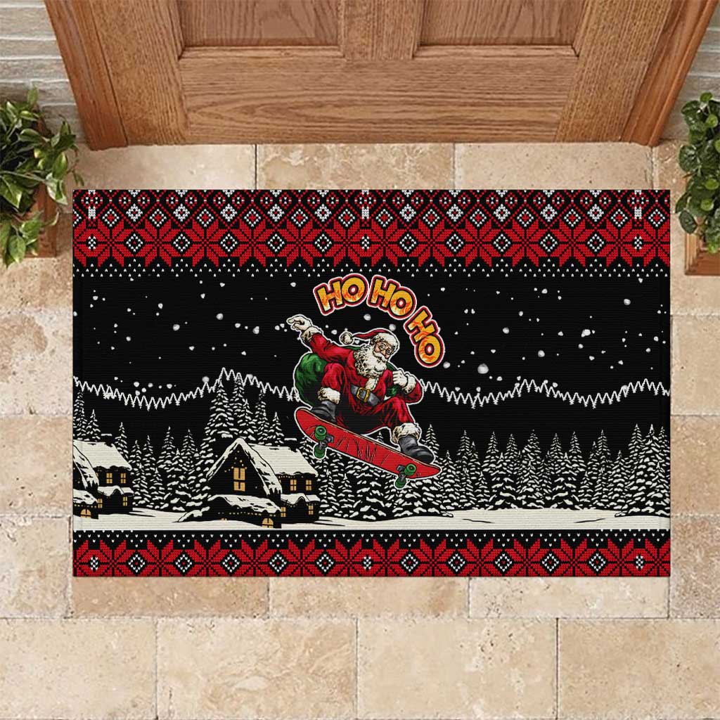 Skater Santa Claus Ho Ho Ho Christmas Rubber Doormat Xmas Holiday Patterns - Wonder Print Shop