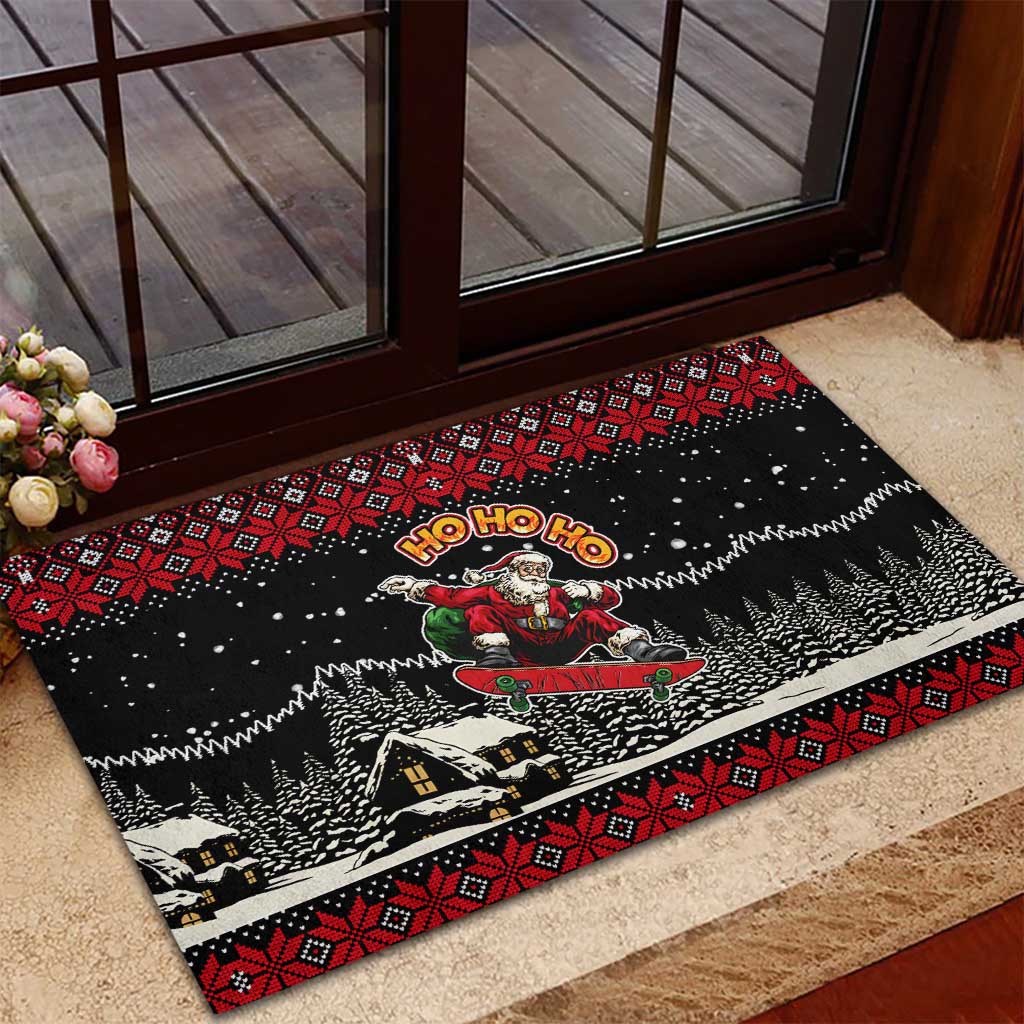 Skater Santa Claus Ho Ho Ho Christmas Rubber Doormat Xmas Holiday Patterns - Wonder Print Shop