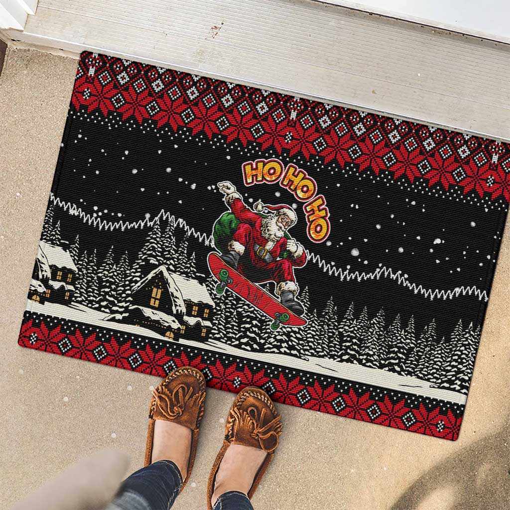 Skater Santa Claus Ho Ho Ho Christmas Rubber Doormat Xmas Holiday Patterns - Wonder Print Shop