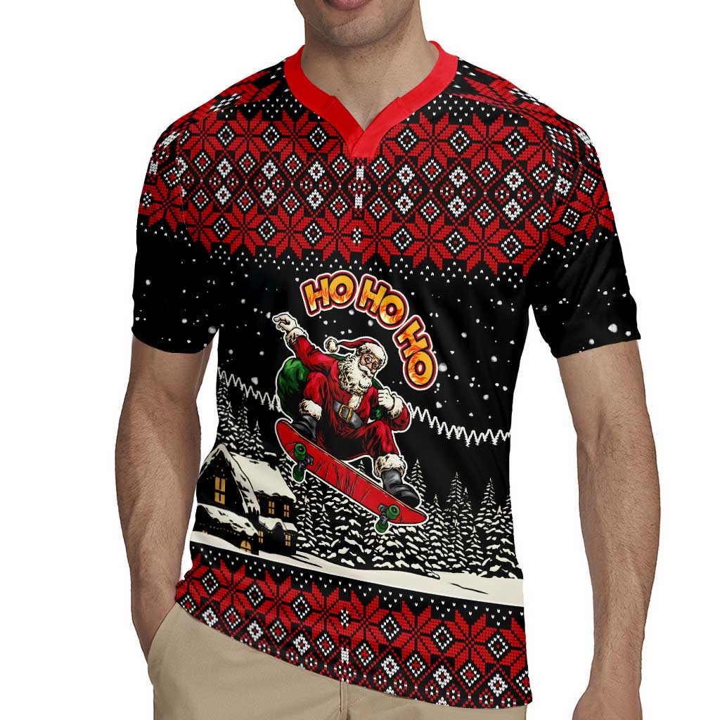 Skater Santa Claus Ho Ho Ho Christmas Rugby Jersey Xmas Holiday Patterns - Wonder Print Shop