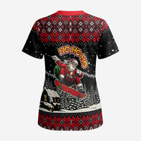 Skater Santa Claus Ho Ho Ho Christmas Scrub Top Xmas Holiday Patterns - Wonder Print Shop