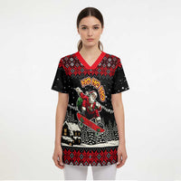 Skater Santa Claus Ho Ho Ho Christmas Scrub Top Xmas Holiday Patterns - Wonder Print Shop