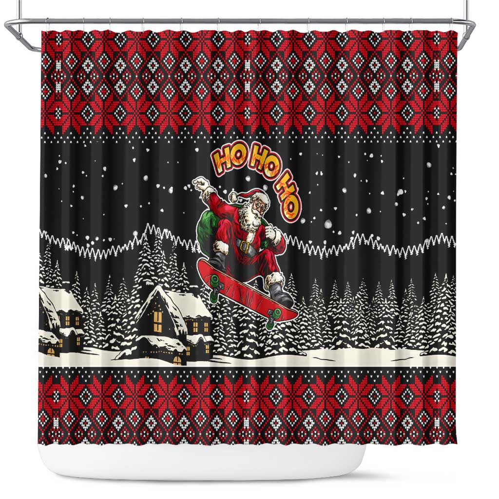 Skater Santa Claus Ho Ho Ho Christmas Shower Curtain Xmas Holiday Patterns - Wonder Print Shop