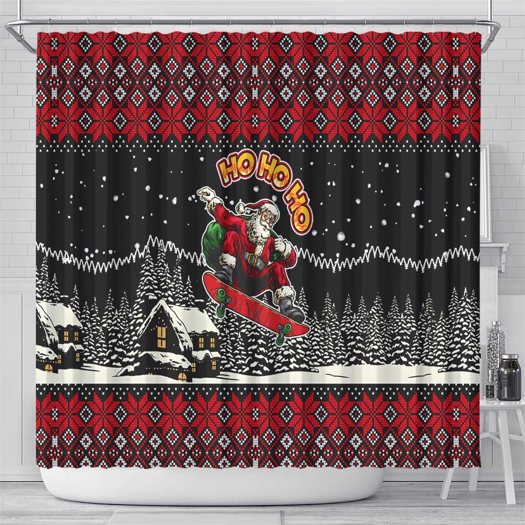Skater Santa Claus Ho Ho Ho Christmas Shower Curtain Xmas Holiday Patterns - Wonder Print Shop