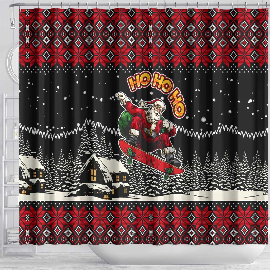 Skater Santa Claus Ho Ho Ho Christmas Shower Curtain Xmas Holiday Patterns - Wonder Print Shop