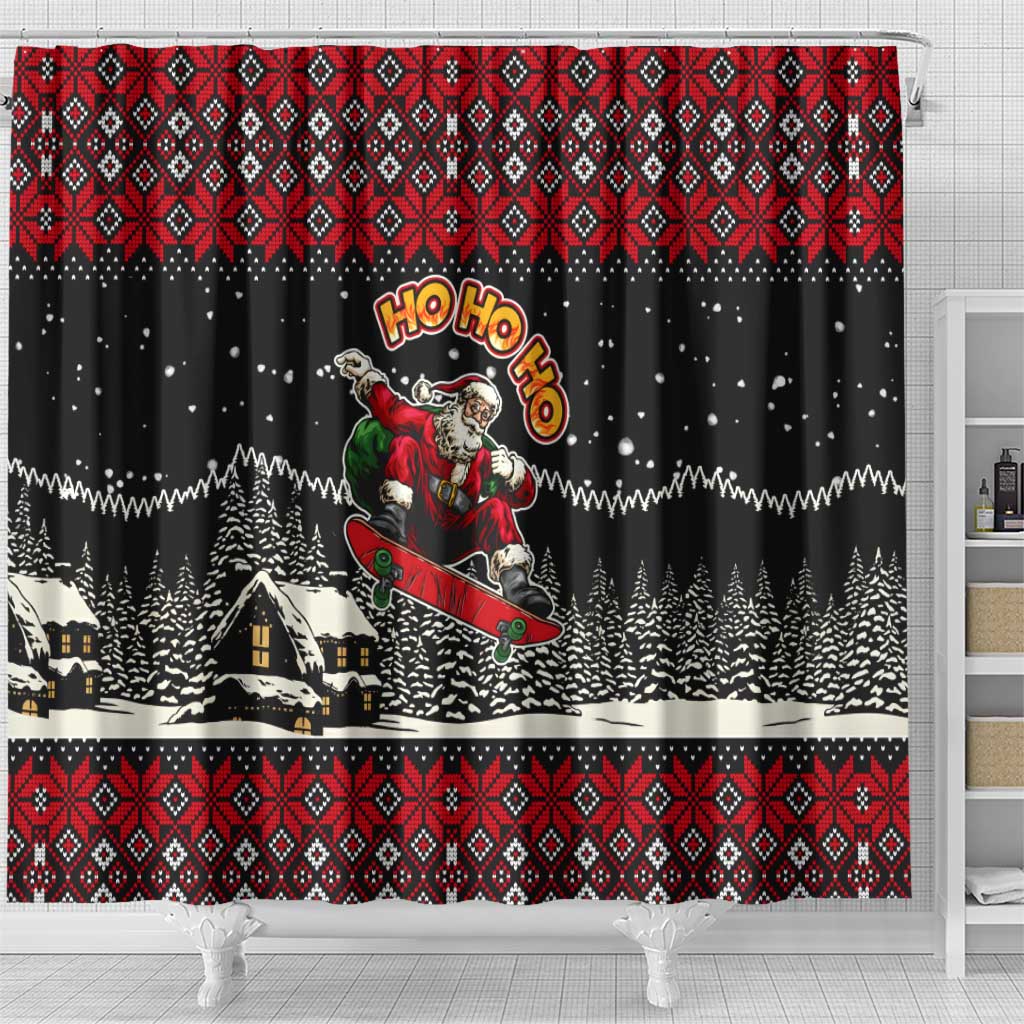 Skater Santa Claus Ho Ho Ho Christmas Shower Curtain Xmas Holiday Patterns - Wonder Print Shop