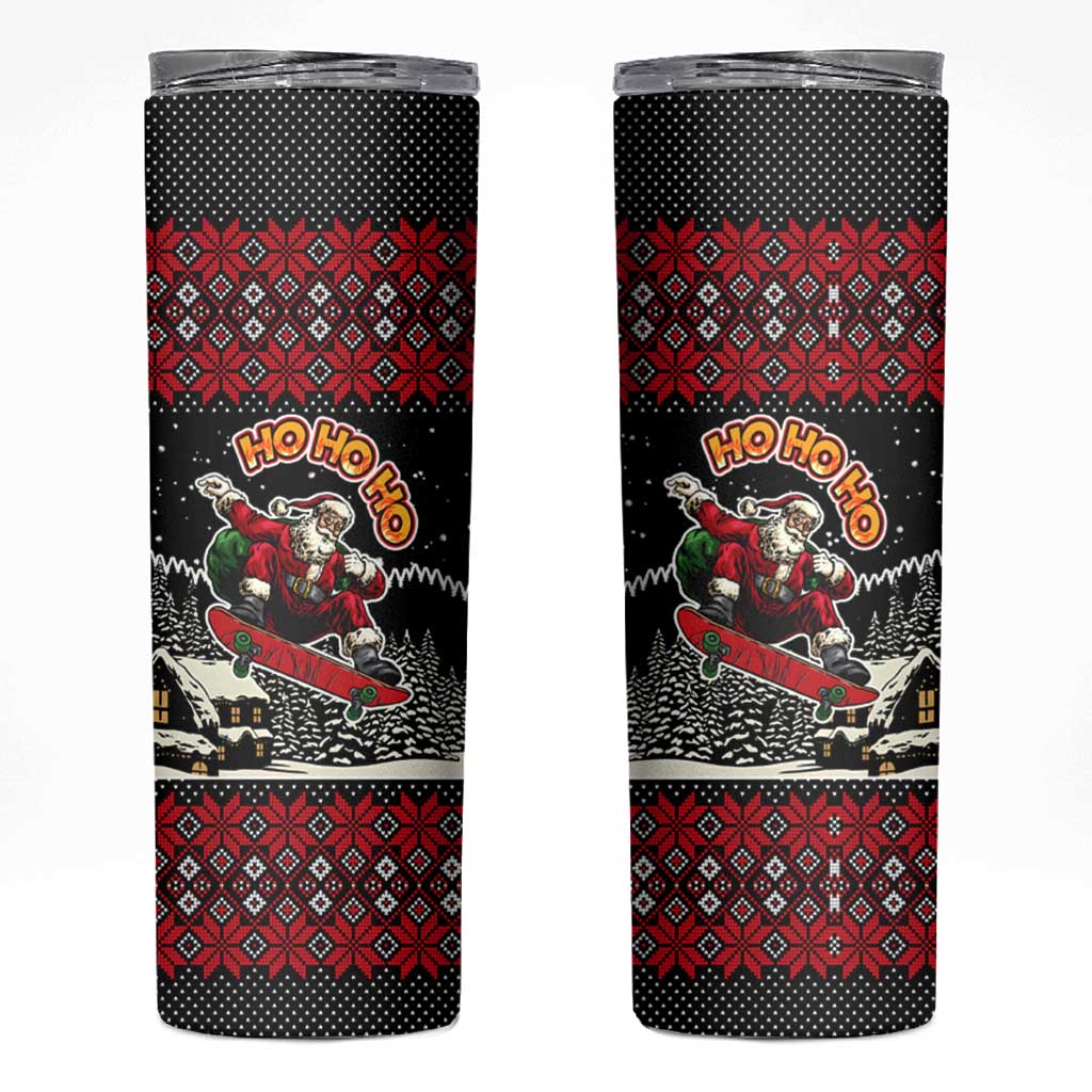 Skater Santa Claus Ho Ho Ho Christmas Skinny Tumbler Xmas Holiday Patterns - Wonder Print Shop