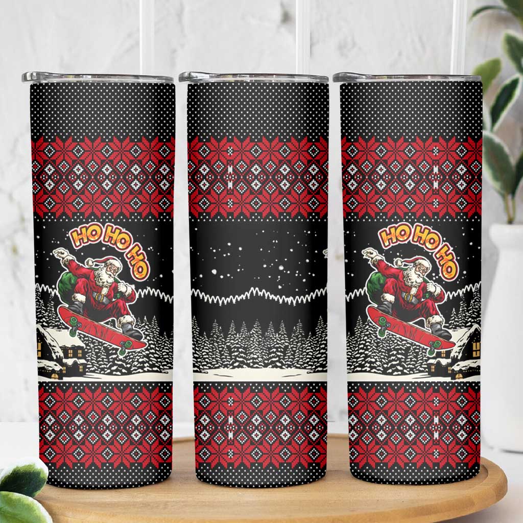 Skater Santa Claus Ho Ho Ho Christmas Skinny Tumbler Xmas Holiday Patterns - Wonder Print Shop