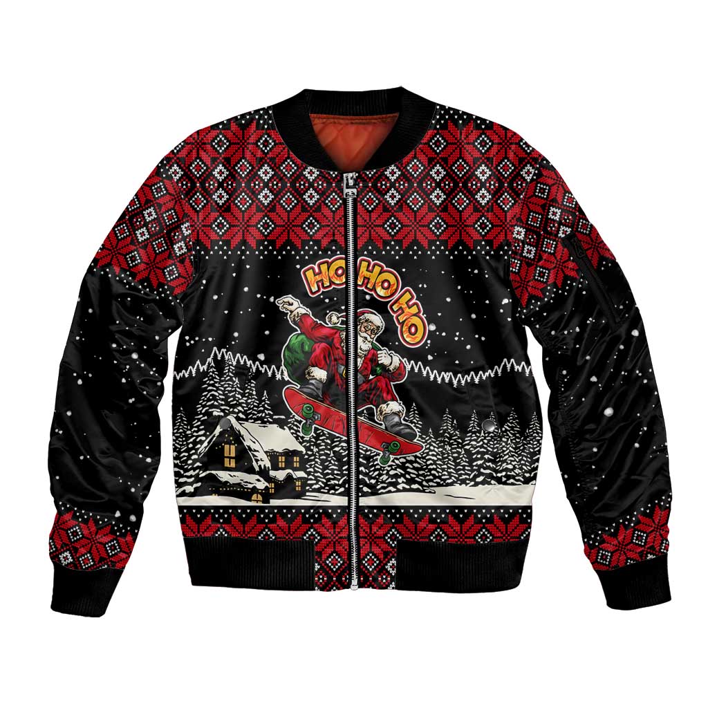 Skater Santa Claus Ho Ho Ho Christmas Sleeve Zip Bomber Jacket Xmas Holiday Patterns - Wonder Print Shop
