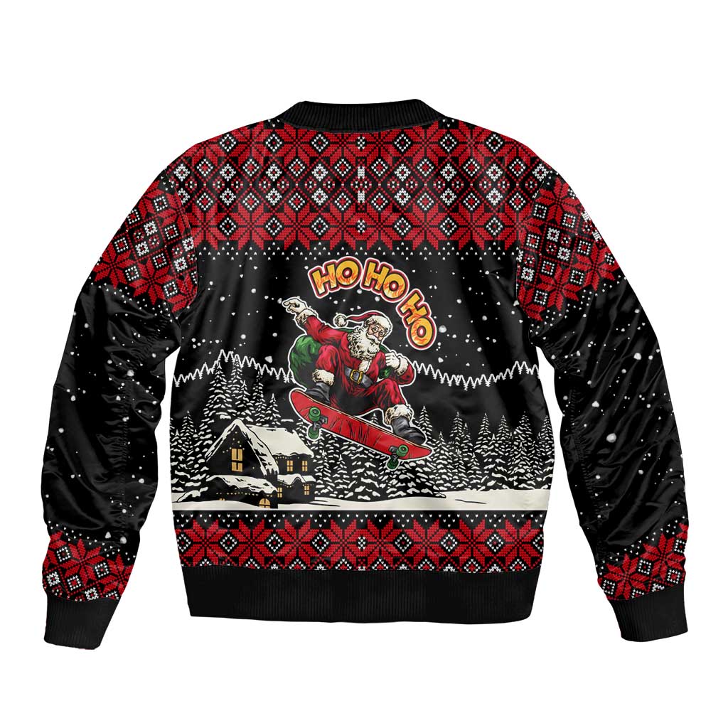 Skater Santa Claus Ho Ho Ho Christmas Sleeve Zip Bomber Jacket Xmas Holiday Patterns - Wonder Print Shop