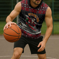 Skater Santa Claus Ho Ho Ho Christmas Sleeveless Hoodie Xmas Holiday Patterns - Wonder Print Shop