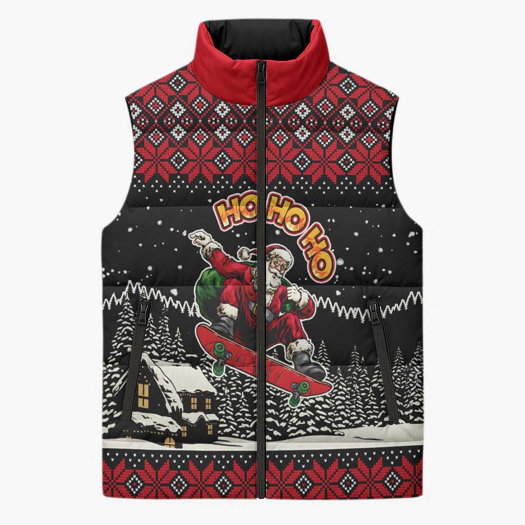 Skater Santa Claus Ho Ho Ho Christmas Sleeveless Puffer Jacket Xmas Holiday Patterns - Wonder Print Shop