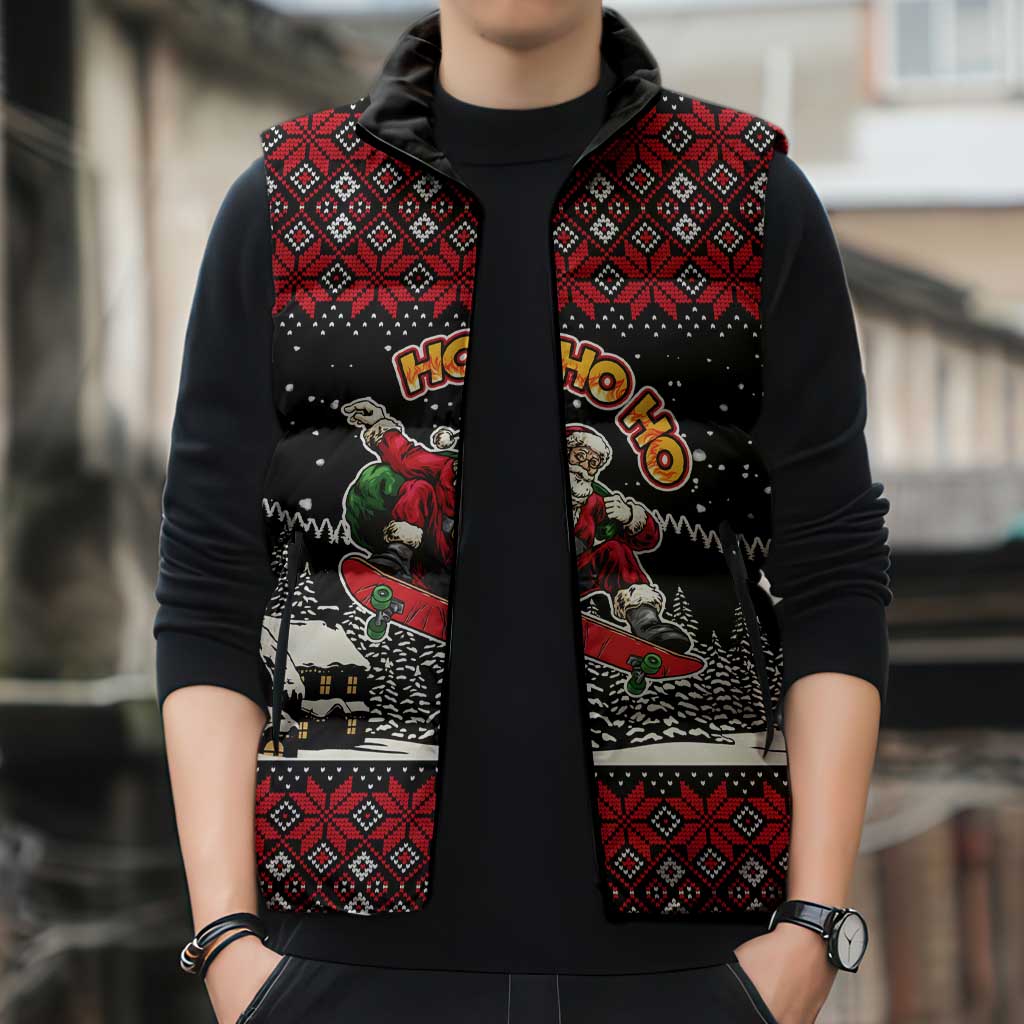 Skater Santa Claus Ho Ho Ho Christmas Sleeveless Puffer Jacket Xmas Holiday Patterns - Wonder Print Shop