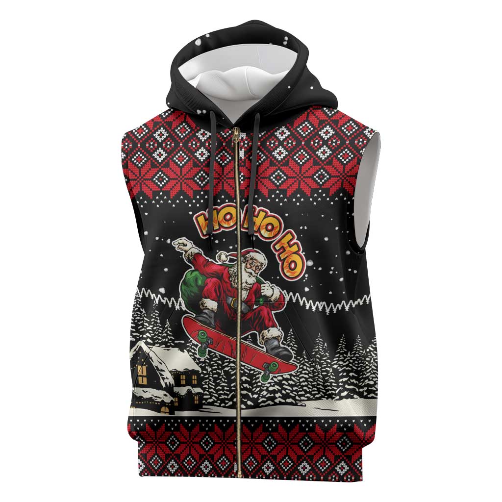 Skater Santa Claus Ho Ho Ho Christmas Sleeveless Zip Hoodie Xmas Holiday Patterns - Wonder Print Shop