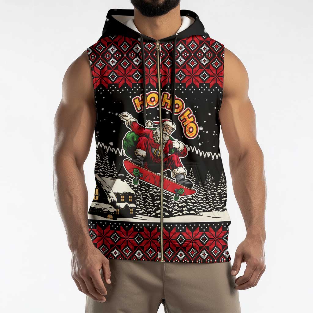 Skater Santa Claus Ho Ho Ho Christmas Sleeveless Zip Hoodie Xmas Holiday Patterns - Wonder Print Shop