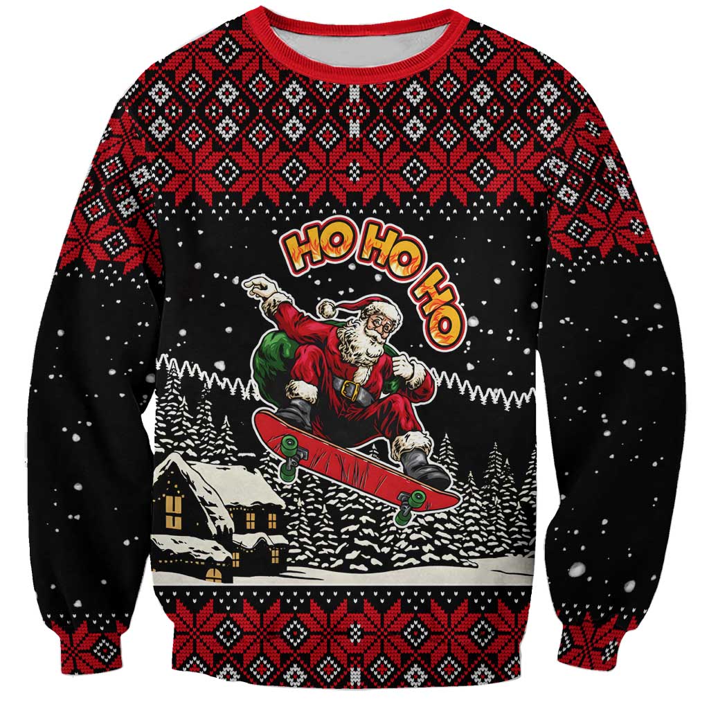 Skater Santa Claus Ho Ho Ho Christmas Sweatshirt Xmas Holiday Patterns - Wonder Print Shop