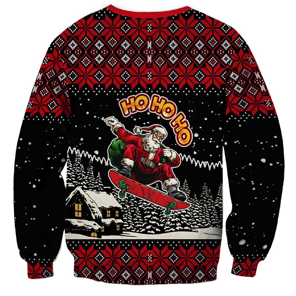 Skater Santa Claus Ho Ho Ho Christmas Sweatshirt Xmas Holiday Patterns - Wonder Print Shop