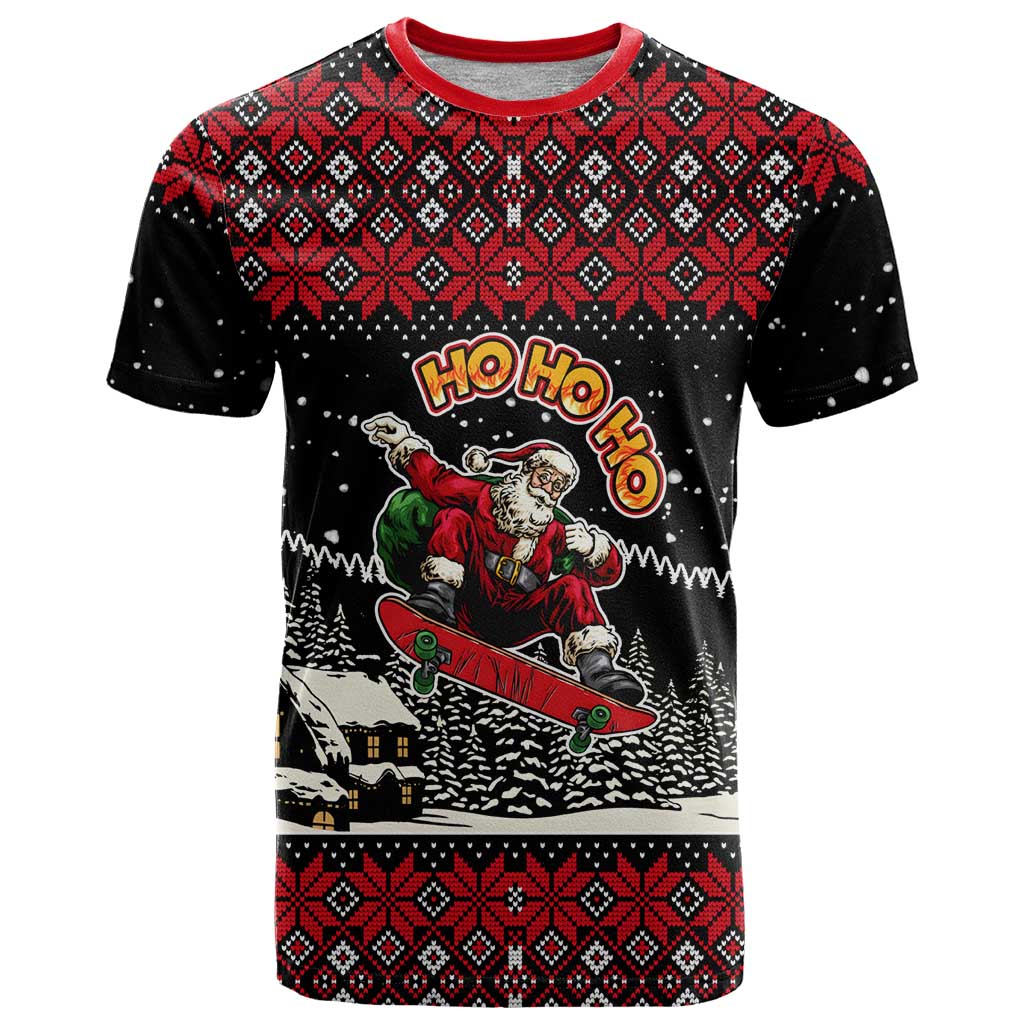 Skater Santa Claus Ho Ho Ho Christmas T Shirt Xmas Holiday Patterns - Wonder Print Shop