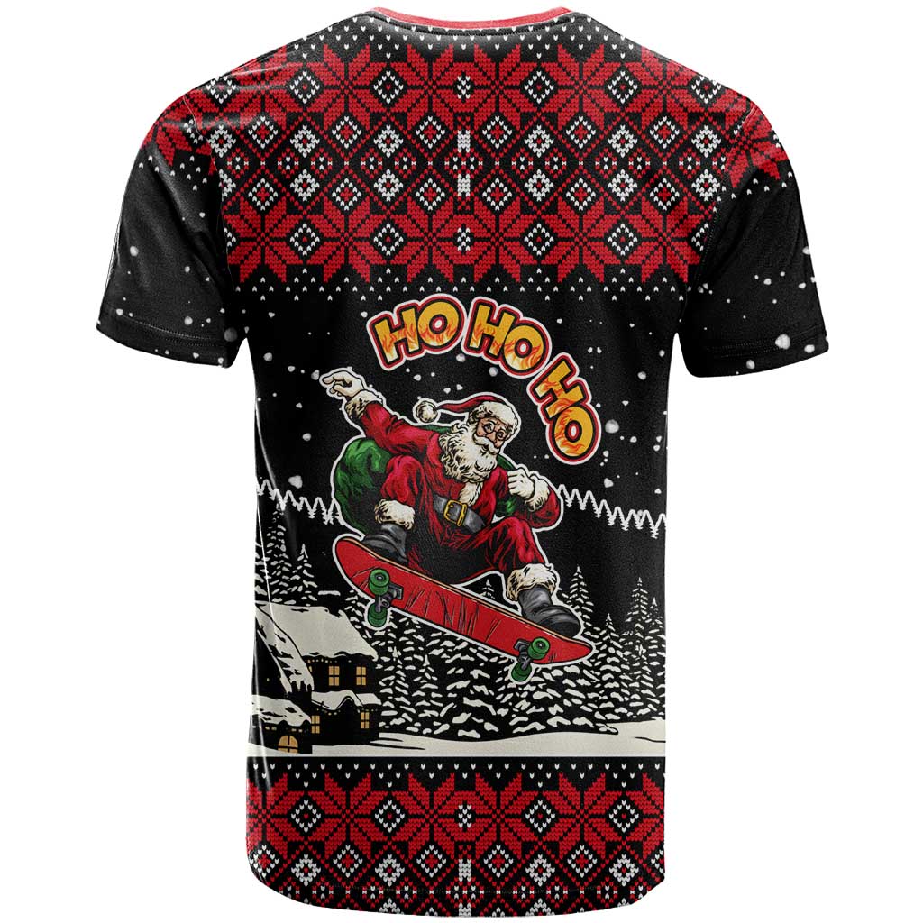 Skater Santa Claus Ho Ho Ho Christmas T Shirt Xmas Holiday Patterns - Wonder Print Shop