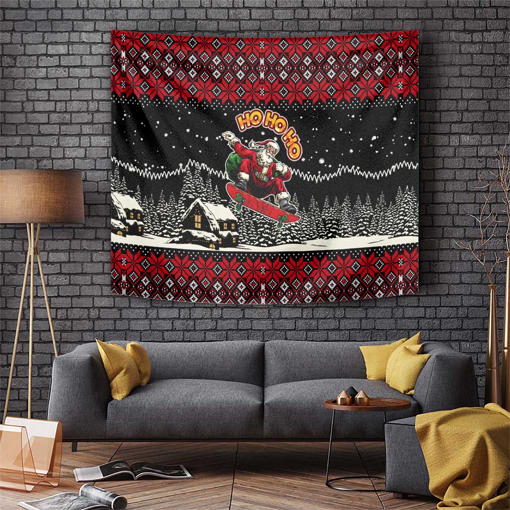Skater Santa Claus Ho Ho Ho Christmas Tapestry Xmas Holiday Patterns - Wonder Print Shop