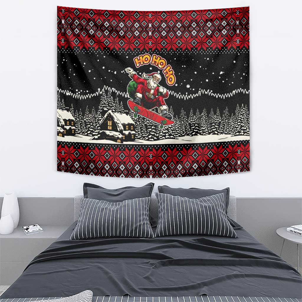 Skater Santa Claus Ho Ho Ho Christmas Tapestry Xmas Holiday Patterns - Wonder Print Shop