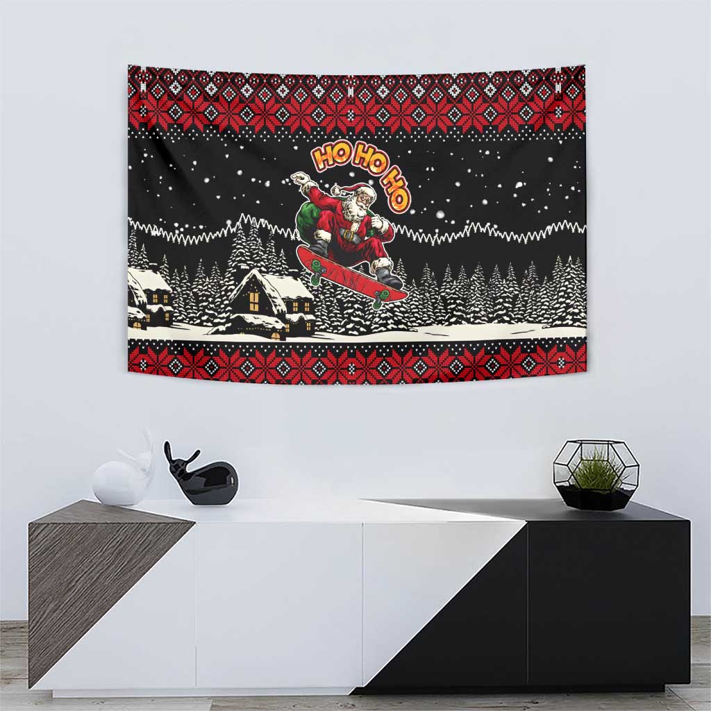 Skater Santa Claus Ho Ho Ho Christmas Tapestry Xmas Holiday Patterns - Wonder Print Shop