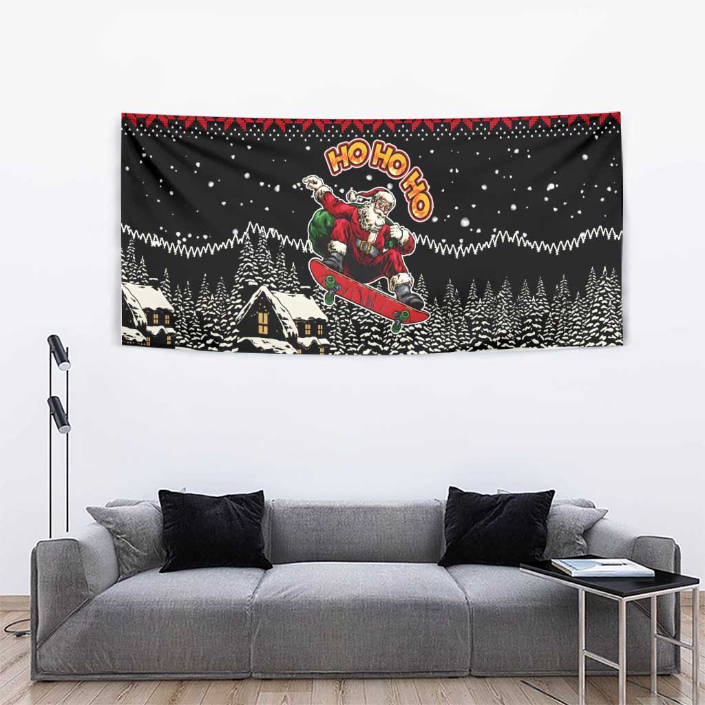 Skater Santa Claus Ho Ho Ho Christmas Tapestry Xmas Holiday Patterns - Wonder Print Shop