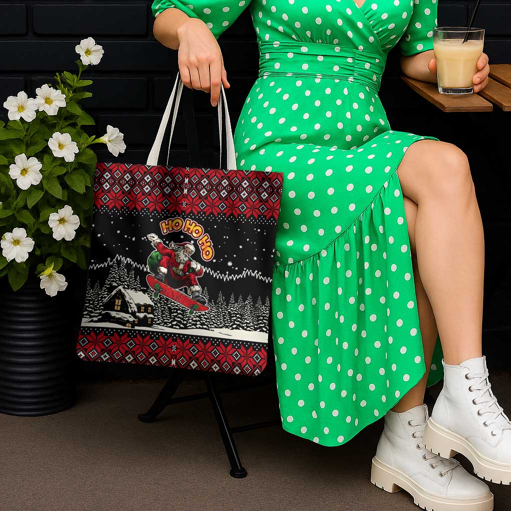 Skater Santa Claus Ho Ho Ho Christmas Tote Bag Xmas Holiday Patterns - Wonder Print Shop
