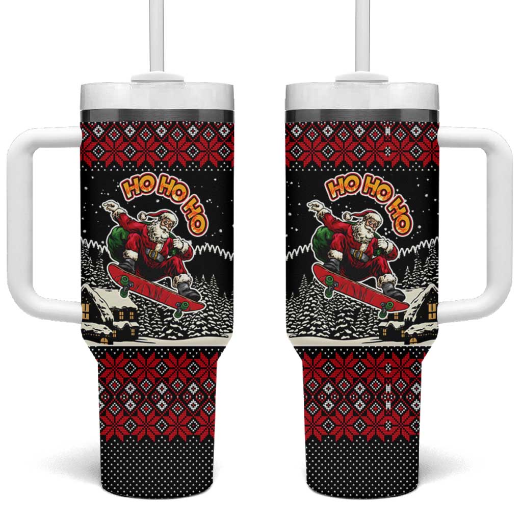 Skater Santa Claus Ho Ho Ho Christmas Tumbler With Handle Xmas Holiday Patterns - Wonder Print Shop